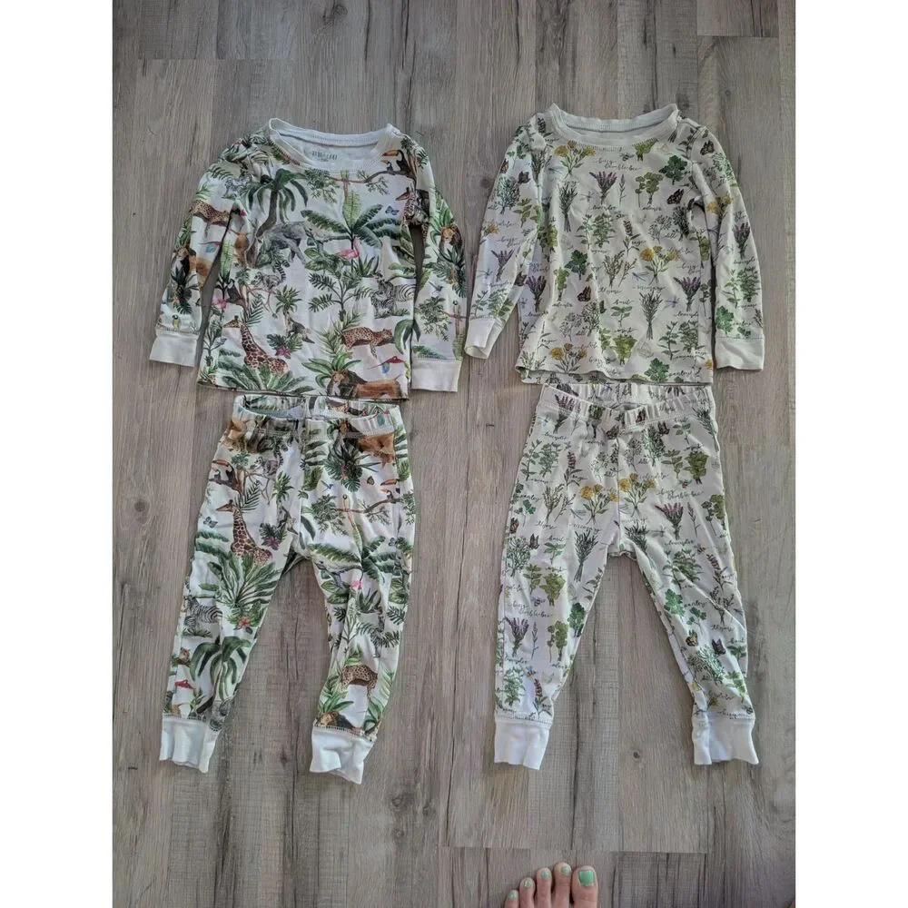 Hart + Land Pima Cotton Pajama Sets in Jungle & Herb Print, 2T (V7)